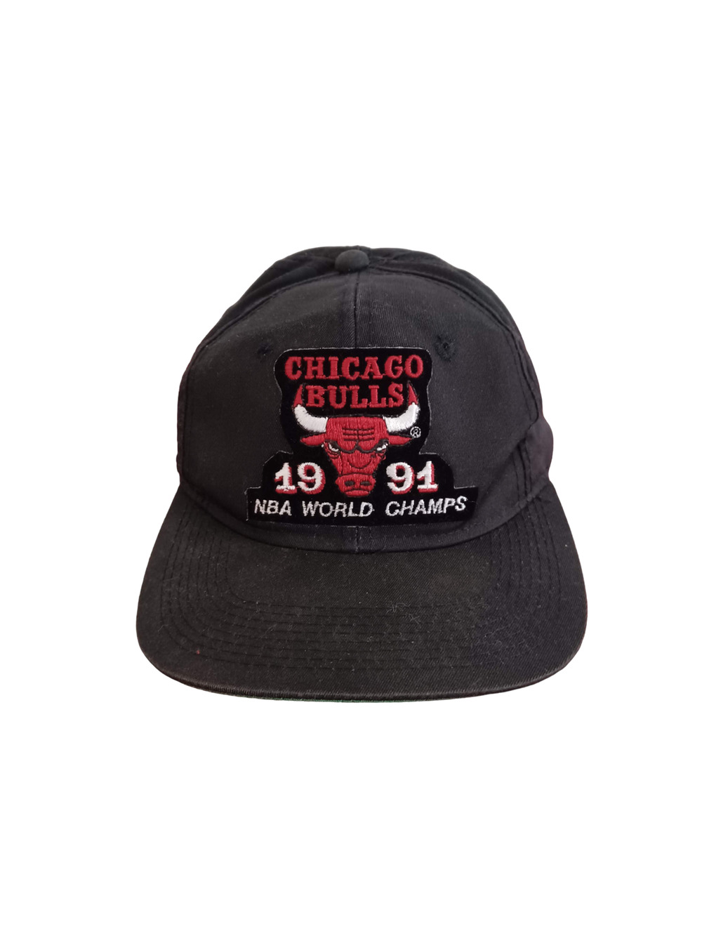 Vtg Youngan Black Chicago Bulls 1991 NBA World Championship Snapback Cap Hat